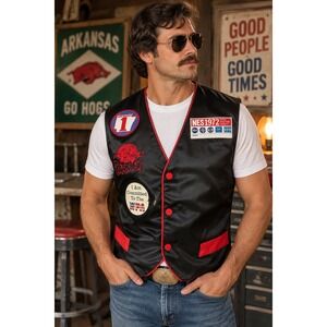 Vintage 1972 NES Election Service Arkansas Razorback Satin Vest River City Black